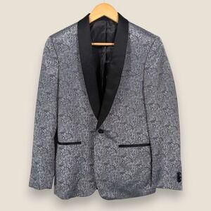 Egara Tuxedo Jacket Mens 36S Silver Paisley Shawl Lapel Slim Prom Formal Blazer